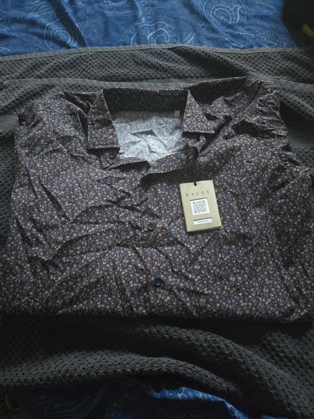 Xacus Men’s Navy Shirt with Brown Floral Print